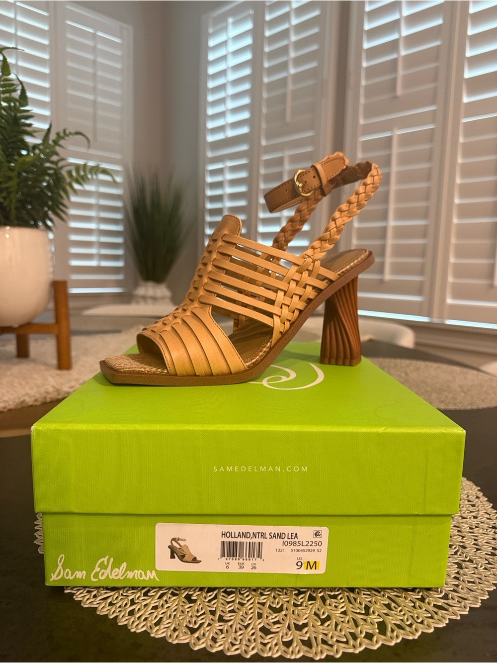 Sam Edelman Tan Braided-Strap Leather Heels